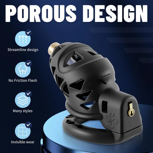 Miniatura 6 de Jaula de castidad para hombre, dispositivos ligeros de castidad con sonido uretral, jaula para pene con 4 anillos y bloqueo invisible, juguete