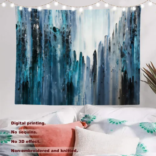 Miniatura 2 de Batmerry Tapiz azul y blanco, tapiz abstracto de pintura azul, negro, gris y blanco, para sala de estar, dormitorio, pared, decorativo, 51.2 x 59.1