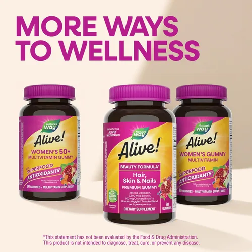 Miniatura 8 de Nature's Way ¡Alive! Gomitas prémium para cabello, piel y uñas con colágeno y biotina, suplemento de fórmula de belleza avanzada con vitaminas