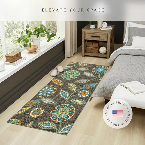 Miniatura 3 de Maples Rugs Reggie - Alfombra de pasillo floral, fabricada en Estados Unidos, lavable, antideslizante, alfombra de interior para cocina, pasillo
