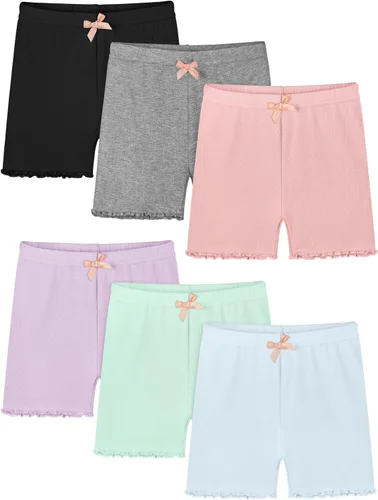 Ruisita Paquete de 6 pantalones cortos con volantes para niños pequeños y niñas, pantalones cortos de bicicleta con ruedas de ruedas, pantalones