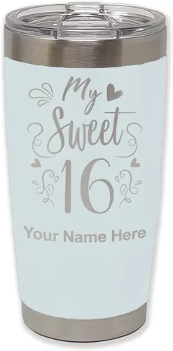 Miniatura 9 de LaserGram Taza aislada al vacío de 20 onzas, My Sweet 16, grabado personalizado incluido (gris)