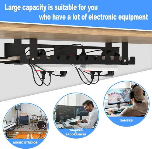 Miniatura 6 de Organizador de cables para debajo del escritorio, organizador de cables ajustable grande debajo de la mesa, organizador de cables para escritorio