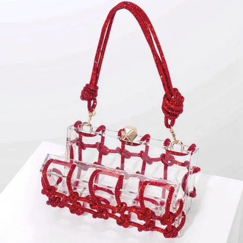 Miniatura 3 de DJBM Bolso de noche de acrílico transparente con diamantes de imitación brillantes, adornado con cristales con purpurina, nudo de cuerda, bolso