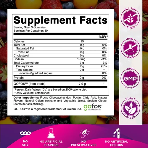 Miniatura 2 de Vitamatic Gomitas de fibra prebiótica para adultos, 7G de fuerza extra, sin azúcar añadida, 240 gomitas a base de pectina, apoyo para la salud