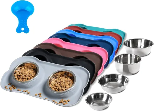 Miniatura 10 de Hubulk - Comedero doble de acero inoxidable con base de silicona antideslizante antiderrames y pala para alimento, para perros pequeños, medianos
