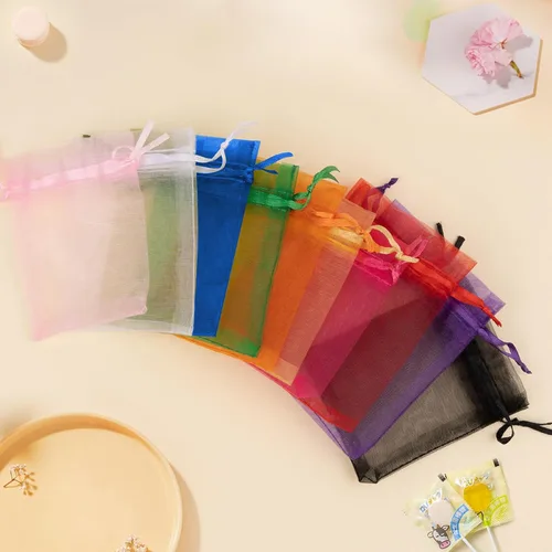Miniatura 3 de Bolsas de organza de 3x4 pulgadas, 50 paquetes de pequeñas bolsas de regalo de malla con cordón, bolsas de muestra para fiesta, boda, baby shower