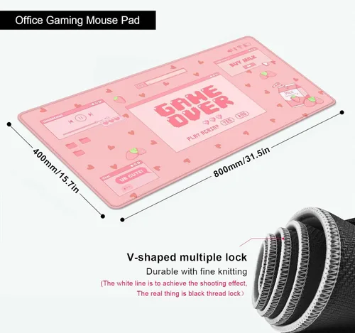 Miniatura 2 de Tapete de escritorio con leche de fresa, Kawaii rosa pastel, tapete de escritorio para juegos para juegos, lindas alfombrillas grandes para mouse