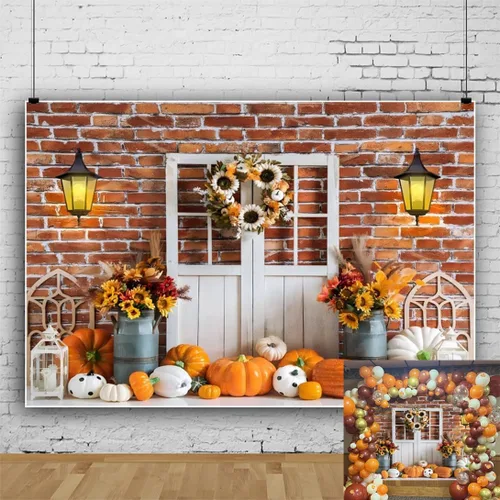 Miniatura 20 de Telón de fondo de paisaje de bosque otoñal para fotografía, paisaje de otoño, hojas de día de Acción de Gracias, calabaza, girasol, fondo