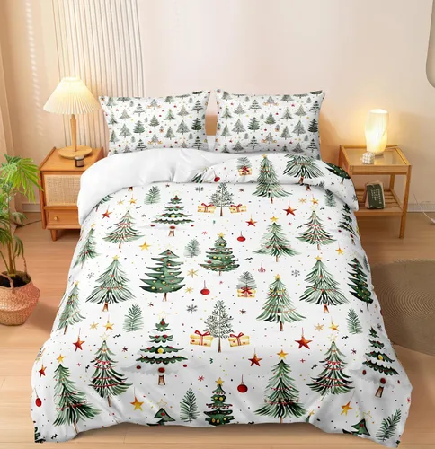Miniatura 33 de Herside Juego de funda de edredón de Navidad, tamaño Queen, colorido patrón navideño impreso, bonita decoración navideña, microfibra suave, funda