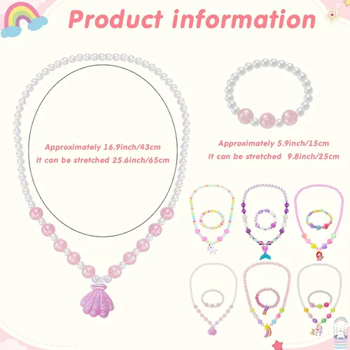 Miniatura 2 de Sumind 6 juegos de joyas para niñas pequeñas, collar de cuentas y pulsera para disfraz, joyas, regalos de princesa para fiestas (estilo mágico)
