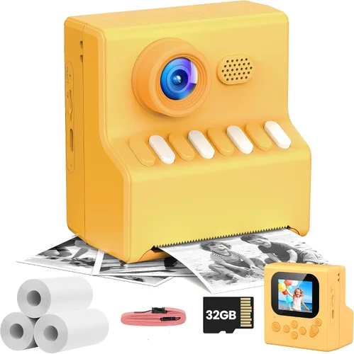 Cámara de impresión instantánea para niños naranja: Cámara de impresión instantánea HODDRCCN - 2.5 horas de tiempo de uso - Grabación de video 1080P