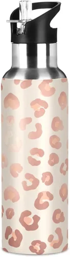 Miniatura 8 de Insulated Water Bottle 20 Oz, Leakproof Water Bottles for Gym Outdoor Travel School, Rose Gold Leopard Spots Beige