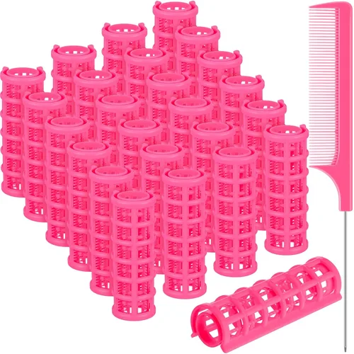 Syhood 24 rodillos de pelo a presión, pequeños rodillos de plástico con peine de cola de rata para herramienta de peinado largo y corto (0.59 x 2.28