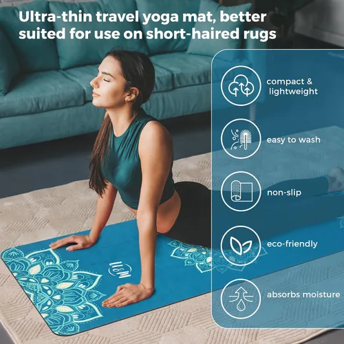 Miniatura 6 de U&M Tapete de yoga antideslizante, tapete de gamuza para ejercicio con bolsa de transporte para yoga, pilates y meditación, estiramiento de suelo