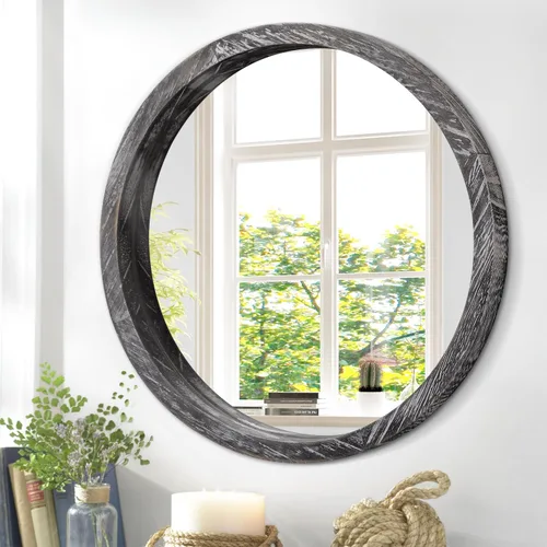Miniatura 8 de JJUUYOU Espejo circular redondo blanco pequeño para tocador de baño, círculo de pared para marco de madera, espejos de maquillaje para entrada, sala
