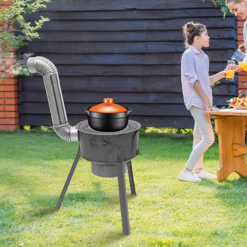 Miniatura 3 de Estufa de cohete portátil de leña con tubo de chimenea, estufa de camping de acero resistente con parrilla para calefacción de tienda de campaña