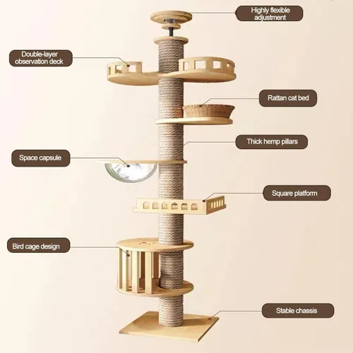 Miniatura 5 de Árbol para gatos de piso a techo Mekidulu - Árbol para gatos de piso a techo, altura ajustable, árbol para gatos alto con poste de rascado de 4.33