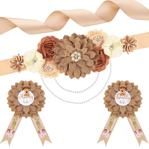 Miniatura 6 de Ovveroche Banda de maternidad de oso de peluche para mamá para ser papá para ser papá para ser ramillete, banda de flores para baby shower, vestido