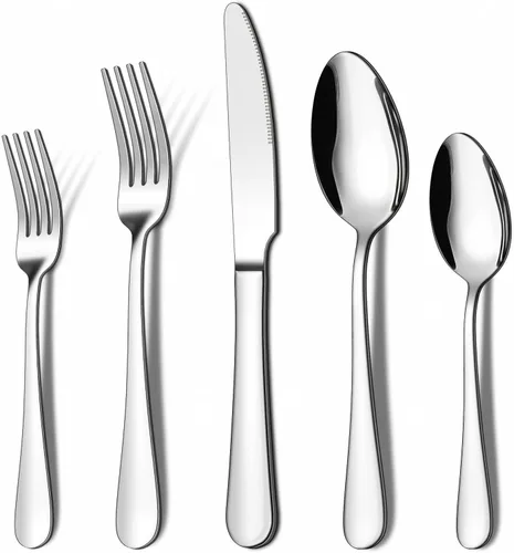 ENLOY - Juego de cubiertos de 20 piezas de acero inoxidable, juego de cubiertos de cocina para 4, incluye cuchara tenedor y cuchillo, pulido con