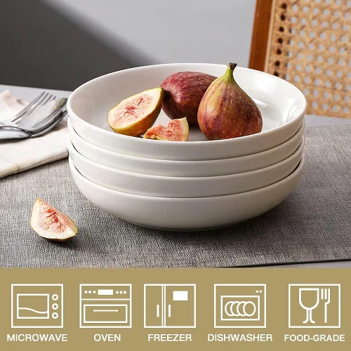 Miniatura 5 de Sweejar Tazones para pasta, platos llanos de cerámica, cuencos de ensalada de 25 onzas para servir, sopa, postre, pizza, fruta, filete, microondas
