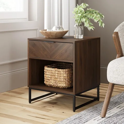 Miniatura 11 de Nathan James - Mesita de noche Kensi con diseño de madera abierta y cajón inferior, para dormitorio o sala de estar, uso como mesa auxiliar