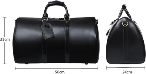 Miniatura 3 de Leathario Bolsa de viaje de cuero genuino para el fin de semana de la noche para los hombres, equipaje de mano, Negro-S, Pequeña, Vintage