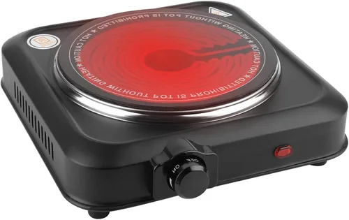 Miniatura 10 de TeqHome Quemador doble infrarrojo para encimera, placa eléctrica de 1800 W con placa de cocina de vidrio de cerámica de 7.5 pulgadas, temperatura
