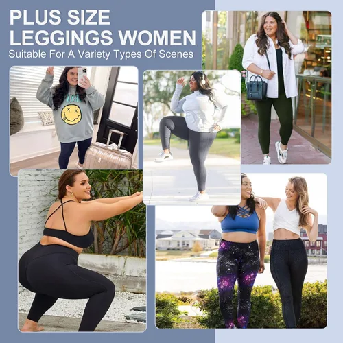 Miniatura 4 de 3 Pack Plus Size Leggings with Pockets for Women - High Waisted Tummy Control Spandex Soft Black Workout Yoga Pants