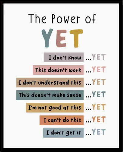 The Power of Yet Print - Póster de terapia de oficina, decoración de pared para habitación de niños, póster bohemio para aula, mentalidad de