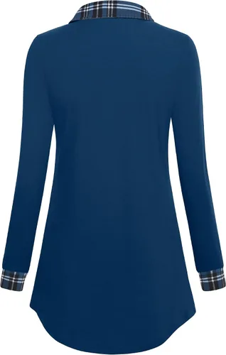 Miniatura 3 de Gaharu - Sudadera tipo túnica con solapa de muesca para mujer, sudadera con botones y de manga larga