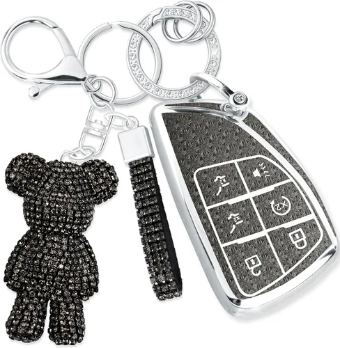 Bonita funda para llavero con dije de oso de diamantes de imitación, funda inteligente de TPU brillante para mujer, compatible con Chevy Suburban