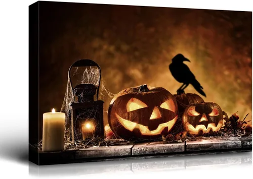 Miniatura 40 de Denozer - Pintura artística de pared de Halloween, impresión artística sobre lienzo para dormitorio, sala de estar, decoración de pared del hogar