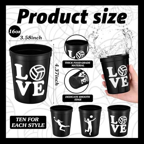 Miniatura 2 de Zhehao 30 vasos de plástico con pelota deportiva, vasos reutilizables de plástico para hockey, fútbol, baloncesto, vasos para estadios de 16 onzas