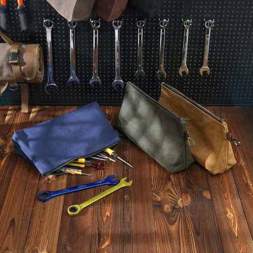 Miniatura 5 de Bolsa de herramientas de lona encerada, bolsa de herramientas resistente con cremallera suave y bolsa multiusos con mosquetón Caqui/Azul/Verde