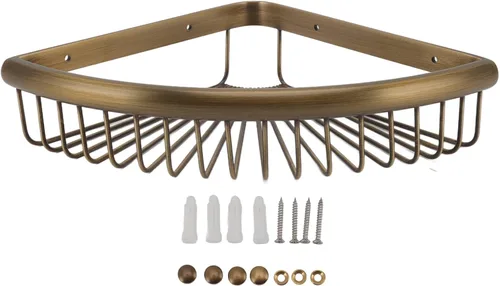 HERCHR Corner Shower Shelves, Vintage Brass Triangular Corner ShowerCaddy Storage Rack Organizer with Screws for Dorm Toilet Bathroom Kitchen