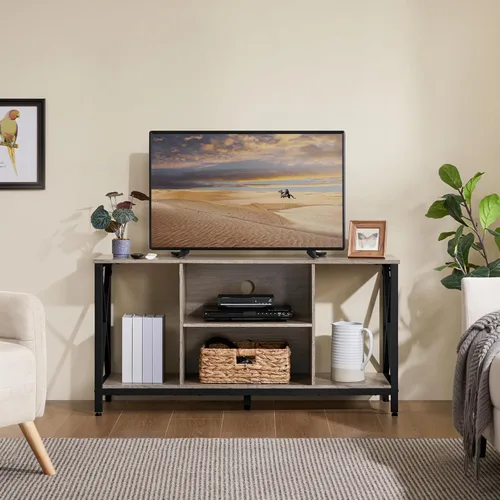 Miniatura 2 de Yaheetech Soporte de TV Industrial para TV de 55 Pulgadas, Mesa de Centro de Entretenimiento y Consola de Medios con Almacenamiento Abierto para Gris
