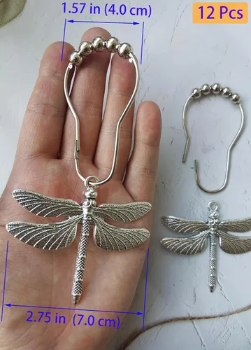 Miniatura 3 de Ganchos para cortina de ducha de baño de libélula, anillos de curain de ducha a prueba de óxido, juego de accesorios decorativos de baño, decoración