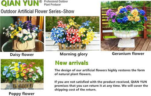 Miniatura 8 de 12 paquetes de flores artificiales para exteriores, resistentes a los rayos UV, flores de plástico sintético a granel, plantas falsas