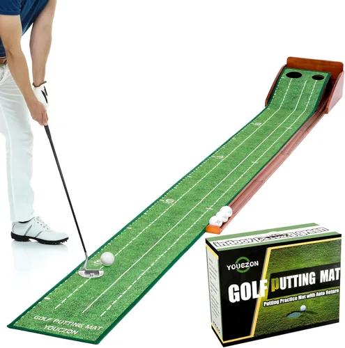 Miniatura 9 de YOUCZON Putting Green en interiores, tapete de golf con retorno automático de bola, superficie de terciopelo de cristal de alta calidad, tapete