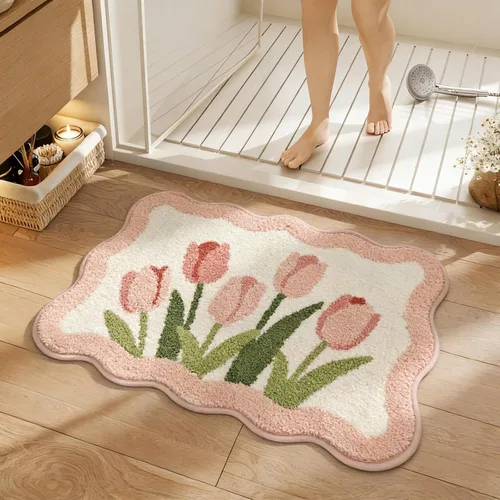 Miniatura 12 de Floral Pansy Bath Mat, Soft Non-Slip Plush Bathroom Rug with Colorful Flower Pattern, Ultra Absorbent Microfiber Shaggy Bath Rug, Machine Washable