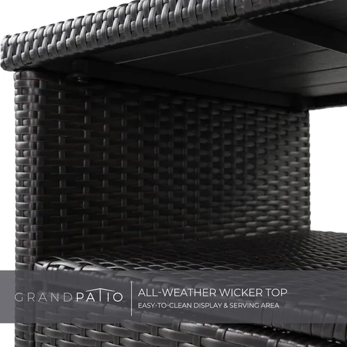 Miniatura 6 de Grand patio Gabinete de almacenamiento de mimbre al aire libre impermeable gabinete de buffet mesa de patio con dos puertas y estantes, aparador