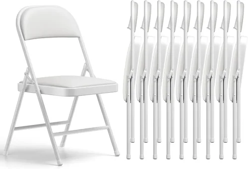 Miniatura 26 de Paquete de 2 sillas plegables, sillas plegables acolchadas de piel sintética para exteriores e interiores, asiento comercial de metal plegable