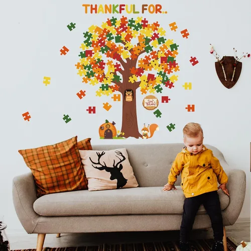 Miniatura 6 de Pajean Decoraciones de Tablero de Anuncios de Aula de Acción de Gracias Tablero de Anuncios Árbol Conjunto de Árbol de Otoño Decoraciones de Aula