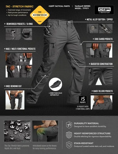 Miniatura 5 de CQR - Pantalones tácticos elásticos para hombre, pantalones cargo de ripstop resistentes al agua, pantalones ligeros para trabajo al aire libre