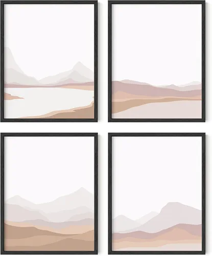Miniatura 13 de HAUS AND HUES Arte de pared de montaña – Juego de 4 decoración de paisaje moderno de mediados de siglo, naturaleza y arte moderno Marco beige de 8