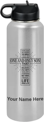 Miniatura 14 de LaserGram Botella de agua personalizada, versículo bíblico John 3-16, acero inoxidable de doble pared aislada al vacío con popote superior, regalo