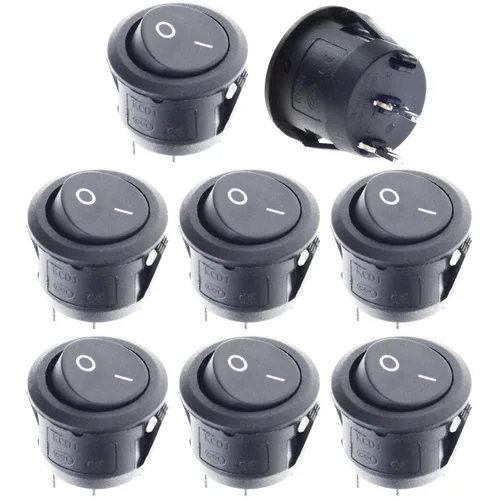8 unids SPST Snap-in ON-Off 2 Pin Round Snap Rocker Boat Switch Negro AC 250V 6A 125V 10A para coche, barco, electrodomésticos