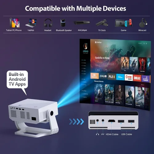 Miniatura 4 de Proyector con WiFi y Bluetooth, Aplicaciones Integradas Soporte 4K Sistema Operativo Inteligente Proyector Portátil para Dormitorio Nativo 1080P