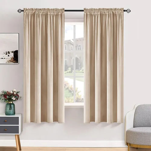 Miniatura 36 de MIULEE - Juego de 2 paneles de cortinas negro opacas y térmicas de terciopelo para la sala de estar y dormitorio, con bolsillo para cortinero, de 63